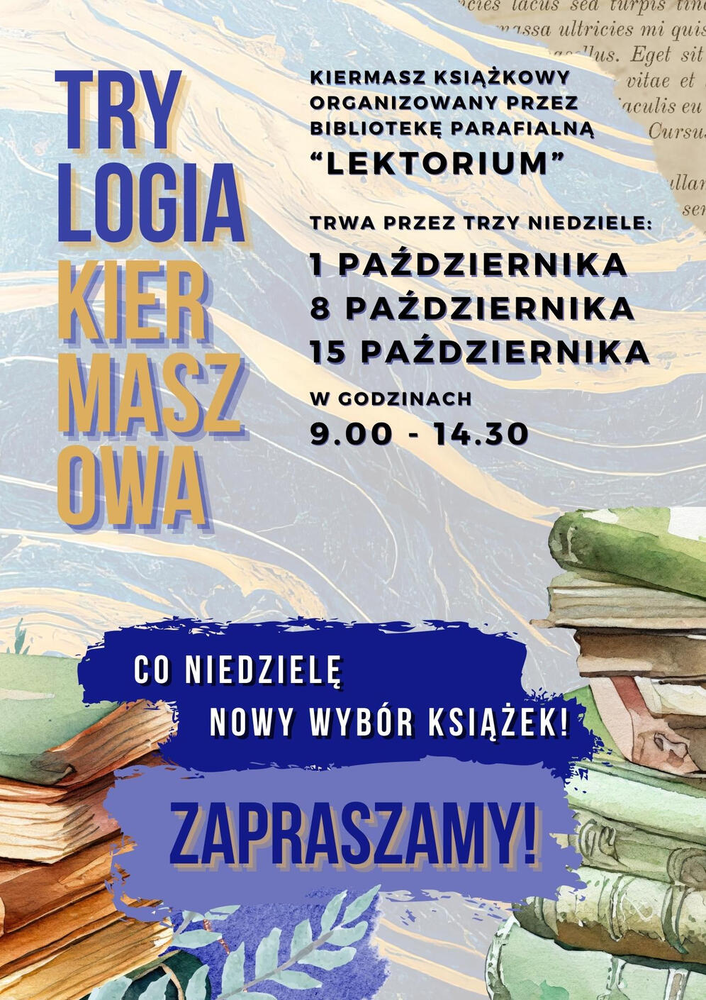 Poster for book fair in "Lektorium" (the parish library in parish of Divine Providence at Dickensa Street in Warsaw)